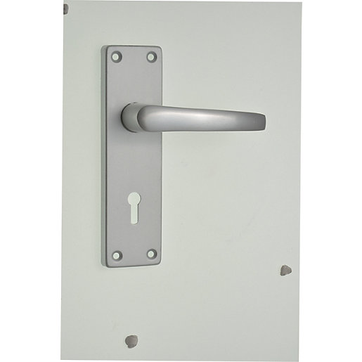 Wickes Contract Locking Door Handle Satin Aluminium 1 Pair Wickes.co.uk
