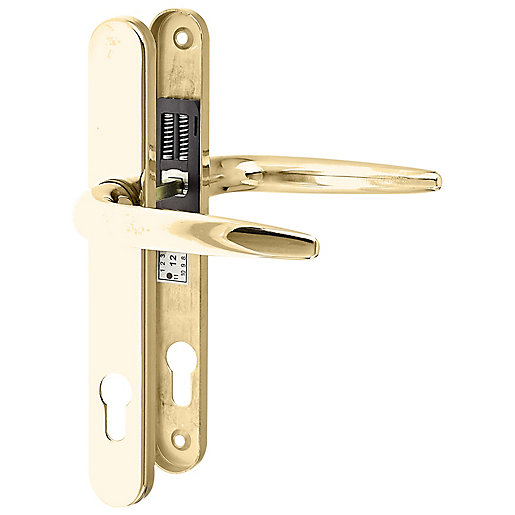 Yale Essentials Long Backplate Door Handle Polished Gold Wickes.co.uk