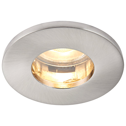 Saxby Gu10 Ip65 Cast Fixed Downlight Brushed Nickel Wickes Co Uk - Wickes Recessed Ceiling Lights