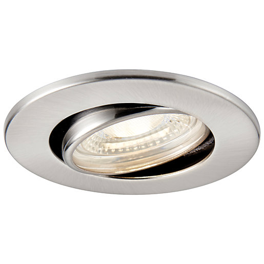 Saxby Integrated Led Fire Rated Adjustable Cool White Dimmable Downlight 500lm Brushed Nickel Wickes Co Uk - Wickes Recessed Ceiling Lights