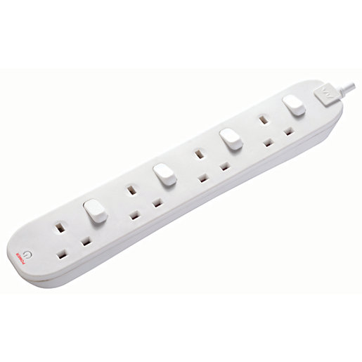 Masterplug 4 Socket Individually Switched Extension Lead White 2m 13A