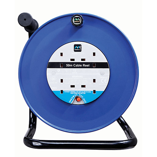 Masterplug 4 Socket Thermal Cutout Open Cable Reel Blue 50m 13A