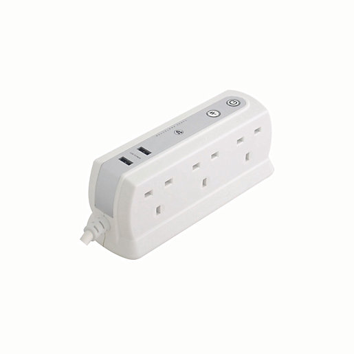 Masterplug 6 Socket Back To Back Extension Lead With Usb White 1m 13a Wickes Co Uk