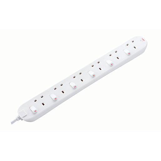 Masterplug 6 Socket Individually Switched Extension Lead White 2m 13a Wickes Co Uk
