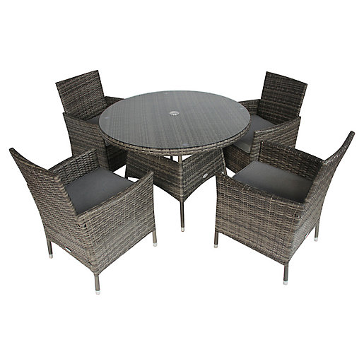 4 Seater Rattan Garden Dining Set, Kemble 4 Seater Rattan Round Dining Table Chair Set Grey