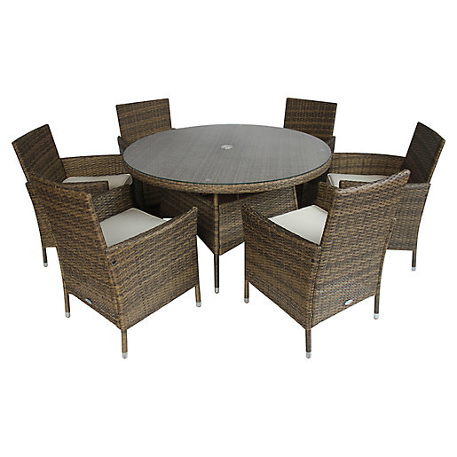 Charles Bentley 6 Seater Rattan Garden Dining Set - Natural | Wickes.co.uk