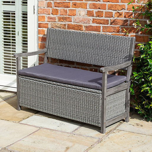 Rowlinson Alderley Rattan Garden Storage Bench Wickes.co.uk