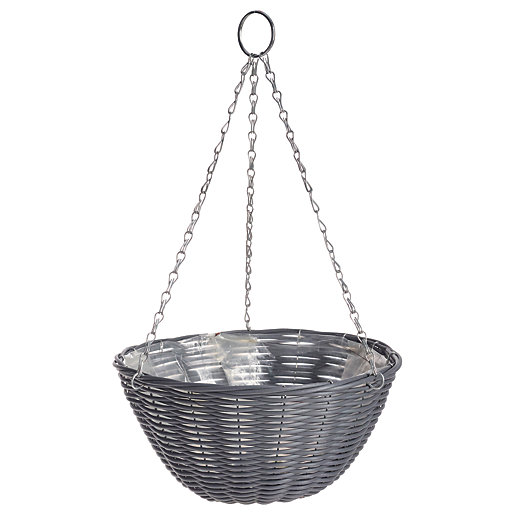 14in Rattan Dark Grey Hanging Basket Wickes Co Uk