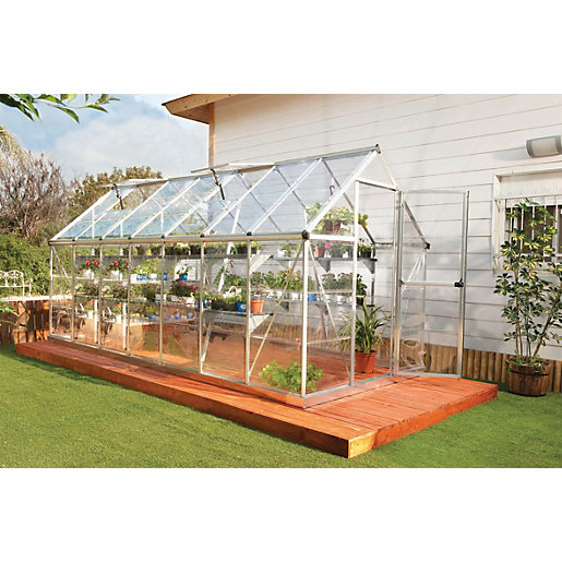 Palram 6 x 14 ft Harmony Large Silver Aluminium Apex Long Greenhouse with Polycarbonate Panels