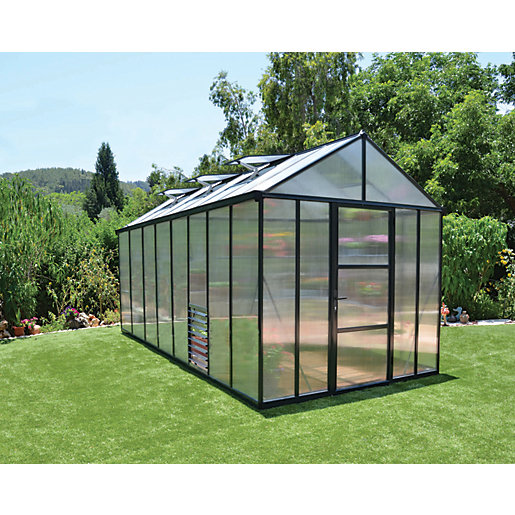 Palram 8 x 16 ft Glory Anthracite Aluminium Frame Apex Greenhouse Wickes.co.uk