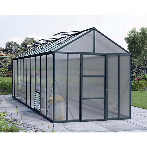 Palram 8 x 20ft Glory Long Aluminium Apex Greenhouse with Polycarbonate Panels Wickes.co.uk