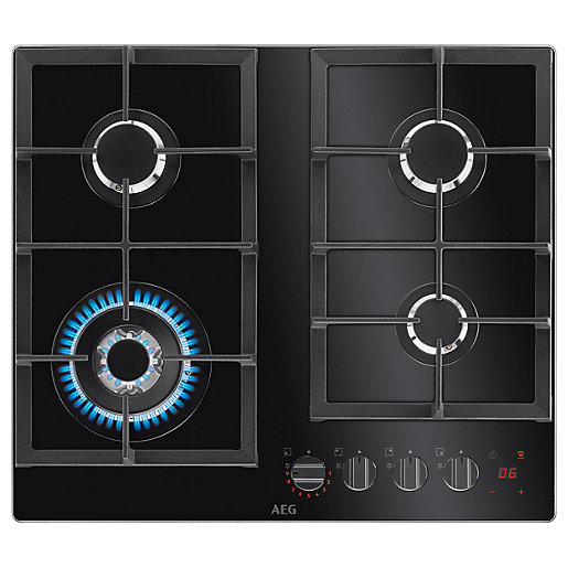 Offer Wickes AEG HKB64450NB Black Gas Hob 60cm Wickes