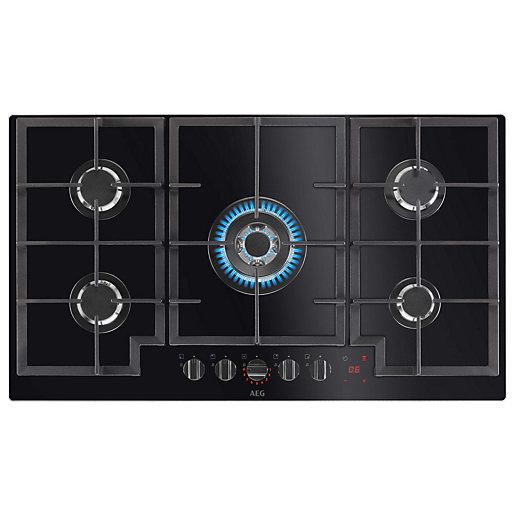 AEG HKB95450NB Black Gas Hob 90cm Wickes.co.uk