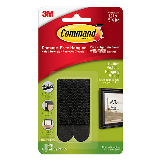 Command Black Medium Picture Hanging Strips 4 Pairs Wickes.co.uk