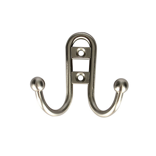 Wickes 2 Pronged Hat and Coat Hook Ball End Brushed Nickel Wickes.co.uk
