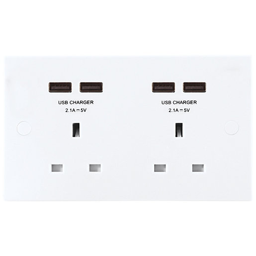 Bg Twin 13a Plug Socket With 4 X Usb Ports White Wickes Co Uk