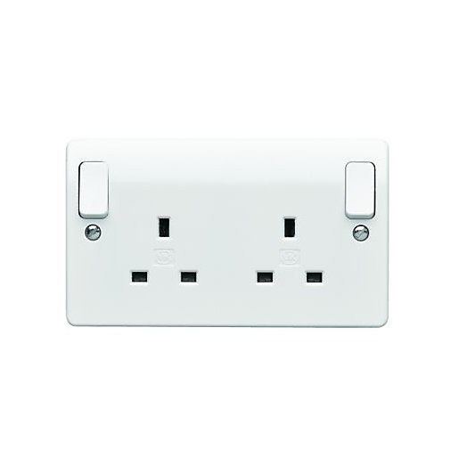 MK 13 Amp Twin Switched Skirting Board Plug Socket Wickes.co.uk