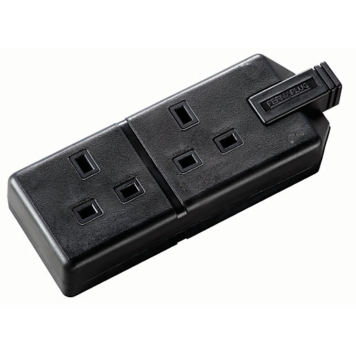 Masterplug 13a Twin Rewireable Trailing Socket Black Wickes Co Uk