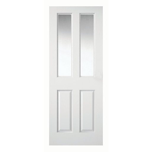 Wickes Stirling White Clear Glazed Grained Moulded 4 Panel Internal
