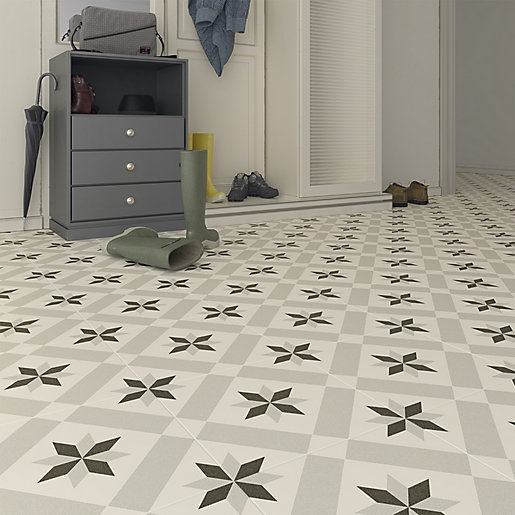 Wickes Canterbury Patterned Porcelain, Grey And White Patterned Floor Tiles