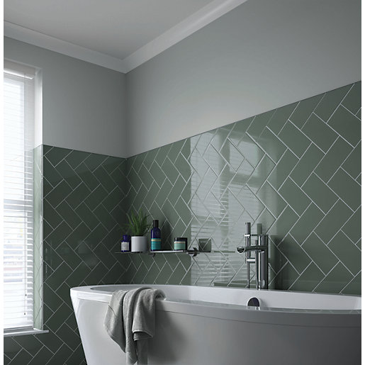 Wickes Cosmopolitan Flat Metro Sage, Green Bathroom Floor Tiles
