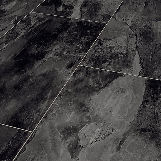 Dark Grey Slate Moisture Resistant Tile Effect Laminate Flooring 2 28m2 Wickes Co Uk