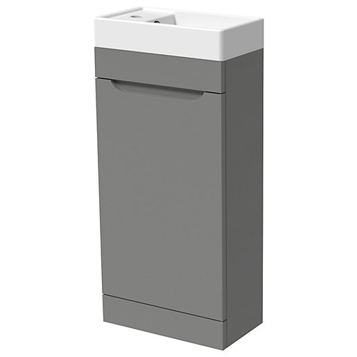 Wickes Malmo Dust Grey Cloakroom Freestanding J Pull Vanity Unit Basin 850 X 400mm Wickes Co Uk