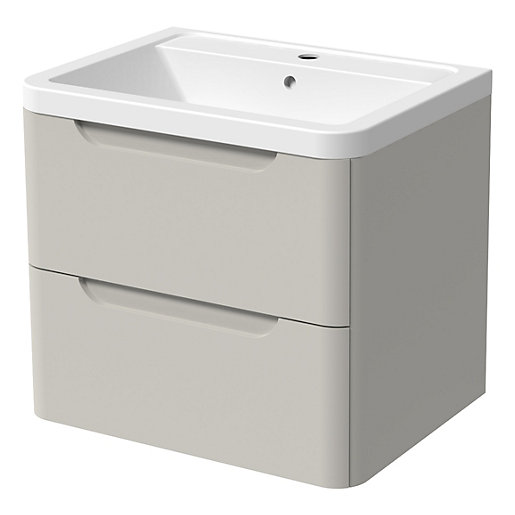 Wickes Malmo Light Grey Wall Hung J Pull Vanity Unit & Basin 850 x