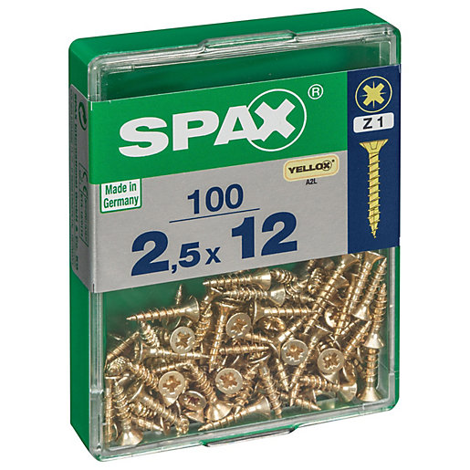 Spax Pz Countersunk Yellox Screws 2.5x12mm Pack Of 100 Wickes.co.uk