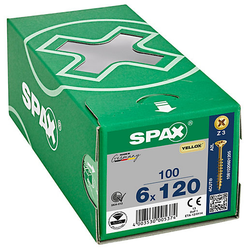 Spax Pz Countersunk Yellox Screws - 6x120mm Pack