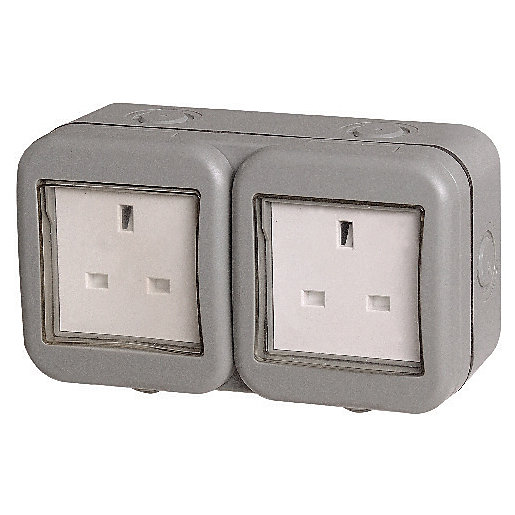 Masterplug IP55 13A Twin Exterior Unswitched Socket Grey Wickes.co.uk