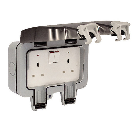 Masterplug Ip66 13a Twin Exterior Switched Socket Grey Wickes Co Uk