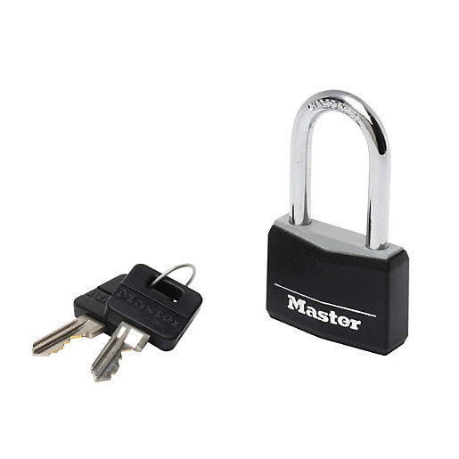 Master Lock 9140EURDBLKLF Body Long Shackle Padlock Black Aluminium