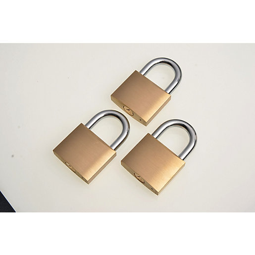Wickes Padlock Brass 40mm Pack of 3 Wickes.co.uk