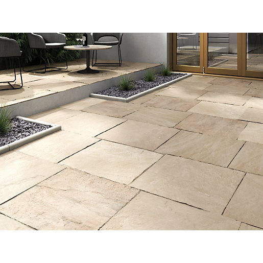 Marshalls Indian Sandstone Riven Buff Multi Paving Slab 600 X 600 X 22 Mm Wickes Co Uk