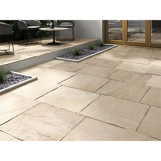 Marshalls Indian Sandstone Riven Buff Multi Paving Slab 600 x 600 x