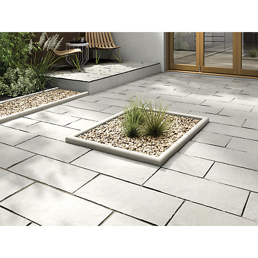 Marshalls Indian Sandstone Riven Grey Multi Paving Slab 600 X 300 X 22 Mm Wickes Co Uk