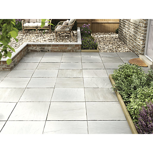 Marshalls Indian Sandstone Riven Grey Multi Paving Slab 600 X 600 X 22 Mm Wickes Co Uk