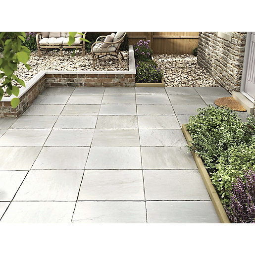 Marshalls Indian Sandstone Riven Grey Multi Paving Slab 600 x 600 x 22mm - Pack of 38 | Wickes.co.uk