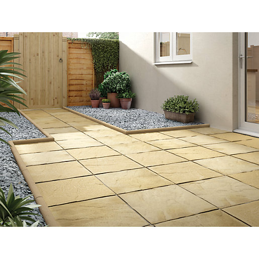 Marshalls Pendle Riven Buff Paving Slab 450 x 450 x 32 mm Wickes.co.uk