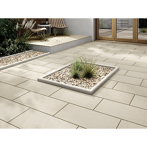 Marshalls Sawn Sandstone Smooth Buff Multi Paving Slab 600 x 300 x 22