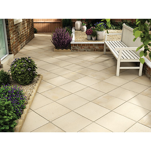 Marshalls Saxon Textured Buff Paving Slab 450 X 450 X 35 Mm | Wickes.co.uk