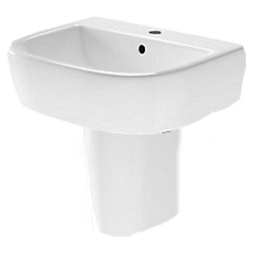 Wickes Galeria Ceramic 1 Tap Hole Basin With Semi Pedestal Co Uk - Bathroom Sink Tap Hole Size