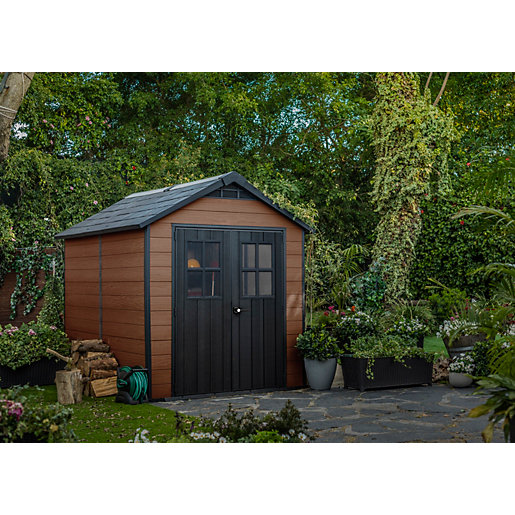 keter newton 7 x 9ft double door outdoor apex plastic garden shed wickes co uk