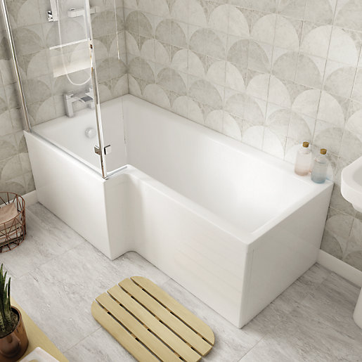 Wickes Veroli L Shaped Left Hand Shower Bath 1700 X 850mm Wickes Co Uk
