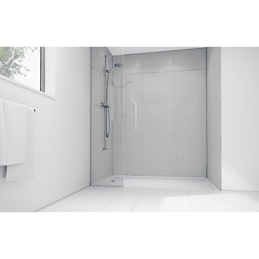 Mermaid White Sparkle Gloss Laminate Single Shower Panel Wickes.co.uk