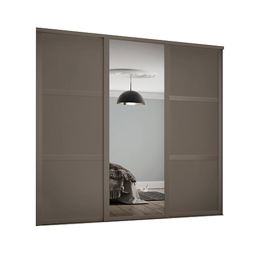 Spacepro 914mm Stone Grey Shaker frame 3 panel & 1x Single panel Mirror