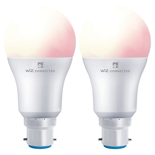 4lite WiZ Connected LED SMART B22 Light Bulb White &amp; Colour 2 Pack |  Wickes.co.uk
