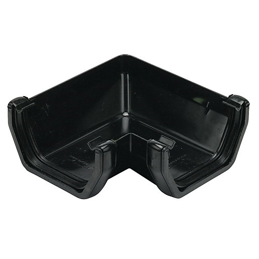 FloPlast 114mm Square Line Gutter Angle 90° Black Wickes.co.uk
