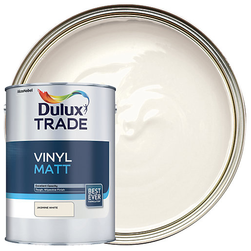 Dulux Trade Vinyl Matt Emulsion Paint Jasmine White 5L Wickes.co.uk